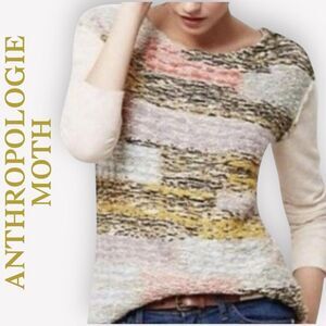 ANTHROPOLOGIE MOTH Tan Color Block Marled L/S Knit Sweater EUC Size XS